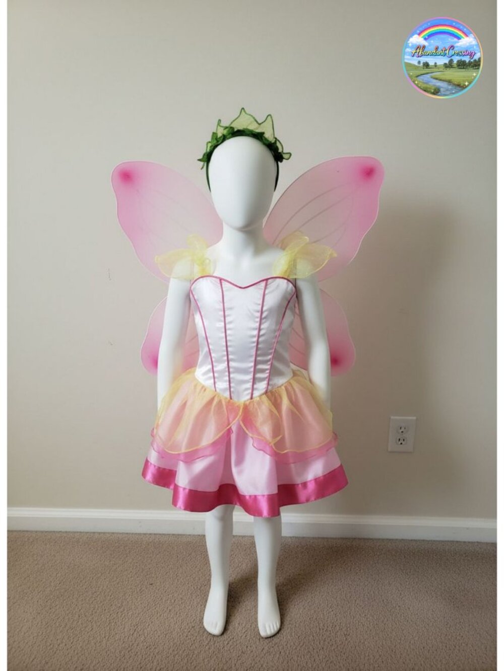 Springtime Fairy Child Costume Dress with Wings & Headpiece Girls Size 4-6